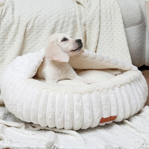 Cama de Felpa de Piel de Conejo de Alta Calidad para Perros y Gatos, con Manta Integrada, a Prueba de Frío, Cálida, con Rayas Rectas de Terciopelo, Casa para Mascotas - Product Image 4