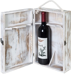 Junji hộp gỗ lưu trữ rượu vang đôi chai rượu vang Hộp Quà Tặng Đầu xử lý bản lề Nắp tàu sân bay với dây thừng xử lý - Product Image 2