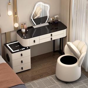Table de toilette intelligente en bois massif de luxe nordique, multifonctionnelle, avec haut-parleur Bluetooth, miroir et tabouret - Product Image 4