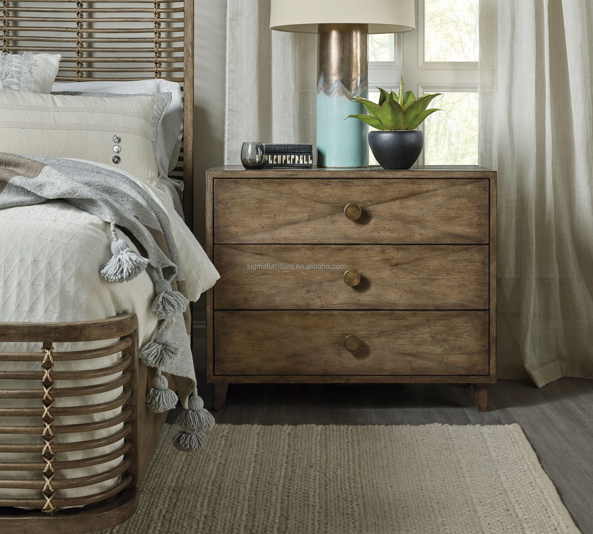 Farmhouse solid wood 3-drawer dresser storage bedside table bed side nightstand