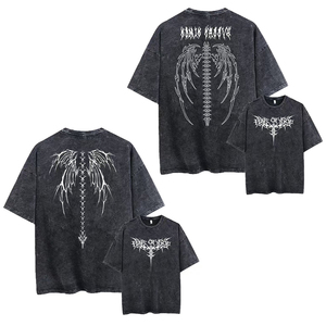 เสื้อยืดผ้าฝ้ายแท้พิมพ์ลายอนิเมะสไตล์วินเทจสีดำล้างสีลายการ์ตูน - Product Image 2