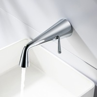 Robinet de lavabo encastré moderne minimaliste de type clé à double unité en cuivre gris canon, pré-encastré au mur pour salle de bain