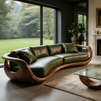Designer Bio-Curved-Sofa mit Fiberglas-Holzmaserungsrahmen und Lederpolsterung für Wohn- und Gewerbenutzung