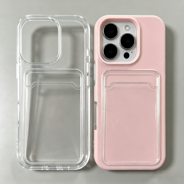 Luxury Shockproof Soft TPU Candy Color Phone Case with Card Slot Wallet, Transparent Dual Function Cover for iPhone Series