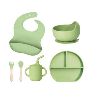 Produits d'alimentation pour bébé en silicone 6 en 1 : assiette à ventouse sans BPA, bavoir, cuillère, bol, vaisselle pour enfant et tout-petit - Product Image 3