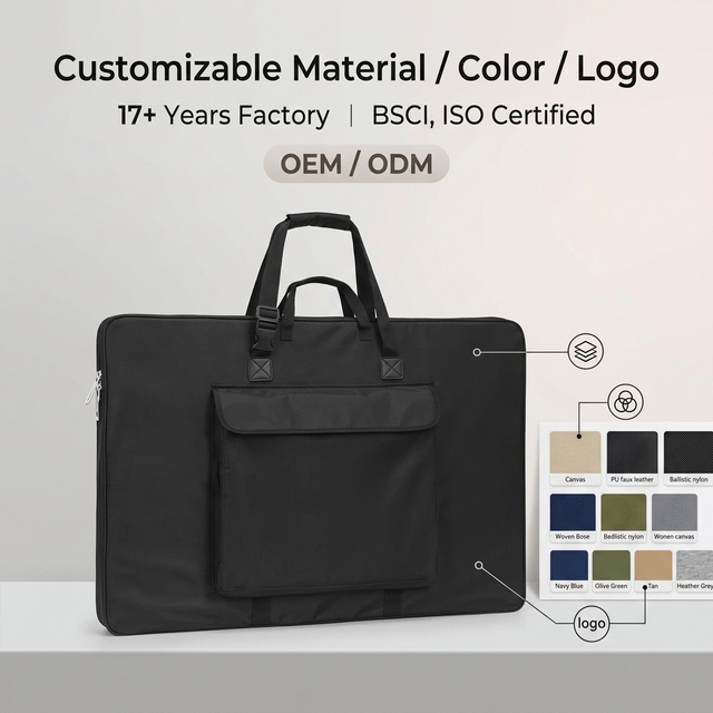 Waterproof Nylon Polyester Artist Carrying Case Art Portfolio Storage Bag Soft Sided Art Portfolio Case with Shoulder Strap