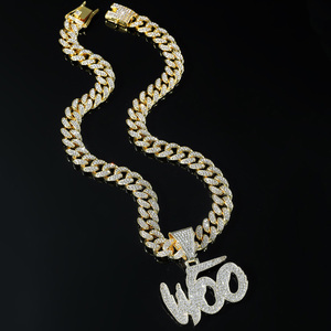 Proveedor Verificado OEM, Collar de Cadena Cubana con Colgante Grande con Iniciales, Chapado en Oro/Plata, Joyería Hip Hop - Product Image 2