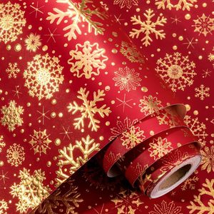 Christmas <b>Wrapping</b> <b>Paper</b> Red Gold Snowflake Embossed 3D Holiday Gift Wrap Roll 46.8 Square Feet Recyclable Craft Gift Packaging - Product Image 1