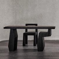 Table à manger rectangulaire en bois de frêne de forme spéciale, minimaliste, moderne, noire, au design original pour hôtel, villa, meubles de salle à manger