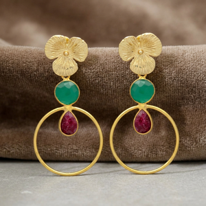 Pendientes Circulares de Rubí y Aguamarina con Diseño de Cabeza de Flor, Joyería Étnica Hecha a Mano para Bodas y Fiestas - Product Image 4