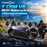 Intercom de moto FreedConn T COM V8 MESH pour 8 motards, longue portée, relais 5 points, partage de musique, réduction du bruit, casque