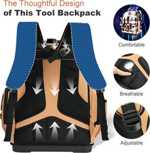 Heavy Duty Ferramenta Mochila Eletricista Caixa de Ferramentas com Base Moldada Tan Resistente à Água Marrom Mochila Ferramenta Saco - Product Image 4