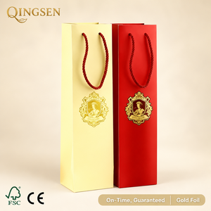 Sacs cadeaux en papier personnalisés OEM pour bouteilles <span class=keywords><strong>de</strong></span> vin hautes, avec impression <span class=keywords><strong>de</strong></span> blason en feuille d'or, poignées torsadées durables, pour boutiques et magasins <span class=keywords><strong>de</strong></span> détail - Product Image 1