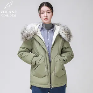 럭셔리 야외 큰 자연 여우 모피 칼라 호흡기 두꺼운 따뜻한 편안한 코트 겨울 여성 진짜 모피 파카 경량 거위 다운 재킷