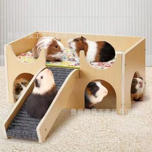 Hábitat rectangular de madera para hámster, casa multifuncional para animales pequeños con rampa y escondites para hámster - Product Image 1