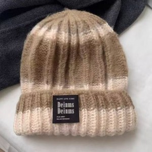 Deinms Deinms Bonnet en tricot épais pour femme, rayé rose et crème, chaud et coupe-vent, pour l'automne et l'hiver, tenue décontractée - Product Image 3