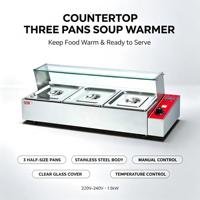 Bain-marie électrique professionnel robuste OUTE 3 bacs en acier inoxydable, chauffe-plats de comptoir pour cuisine de restaurant