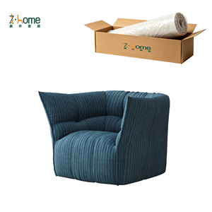 Vacuum Compressed Corduroy Sofa <b>Chair</b> Ribbed Fabric Asymmetric <b>Wing</b> <b>Back</b> Barrel Shape Living Room Apartment Bedroom - Product Image 3