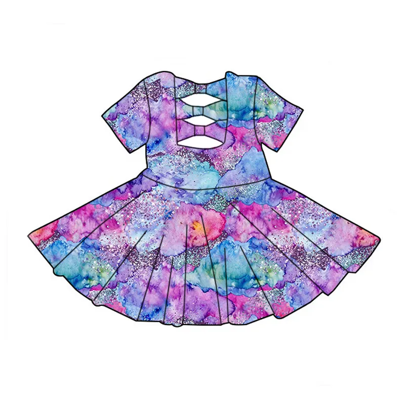 Bio-Bambus Kinderkleider Großhandel Mädchen kurze Ärmel Kleid individuell bedruckt Kinder Tanzkleid Prinzessinnenkleid