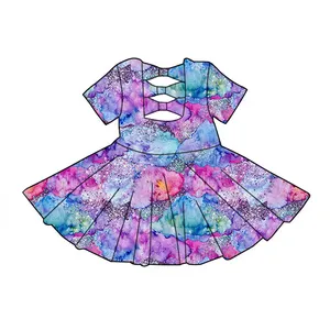 Детские платья из органического бамбука, оптовая продажа, платье с коротким рукавом для девочек, детское танцевальное платье с индивидуальным принтом, одежда для принцесс