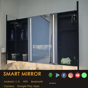Customize 3 Doors Aluminum Medicine Cabinet With Smart Android Mirror Cabinet For Bathroom Anti-fog Storage Cabinet Mirrored