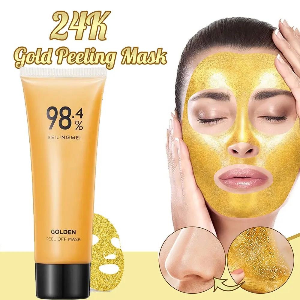 Masker Wajah Kolagen Emas 24K, Masker Kupas Pembersih Mendalam, Masker Penghilang Komedo 24K