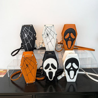 Nouveauté : Petit sac à bandoulière en PU de style gothique pour Halloween, personnalisé avec un fantôme et un cercueil, sac à bandoulière avec crâne pour femmes