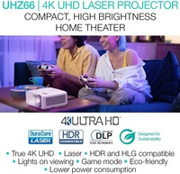 Projecteur vidéo natif 4K Optoma UHZ66 DLP Laser, contraste élevé, 4000 lumens, projecteur de jeu avec HDR 4K, Full 3D Beamer