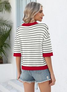 <span class=keywords><strong>Pull</strong></span> en tricot crocheté surdimensionné WIHOLL pour femme, manches 3/4, style coréen, motif rayé, longueur courte, <span class=keywords><strong>col</strong></span> en <span class=keywords><strong>V</strong></span>, pour la mode d'automne - Product Image 5