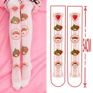 Custom Stockings Woman Cute Teen Girl Over Knee Nylon Custom Pattern Strawberry Lolita Style Pink Stocking