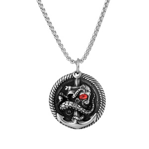 Collar con colgante de ancla de acero inoxidable yunnique con diseño de calavera de serpiente y ojo rojo para hombre, joyería de regalo, cadena de 60cm - Product Image 5