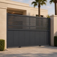 Portail Coulissant en Aluminium Anthracite à Trois Sections pour Villa, Portail d'Entrée de Voie d'Accès, Cloison Minimaliste pour l'Intimité