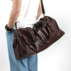 Genuine <b>Leather</b> Men's Travel Duffel <b>Bag</b> 30-40L Large Capacity <b>Soft</b> Handle Cowhide Fitness <b>Bag</b> Leisure Travel Tote <b>Bag</b> - Product Image 1