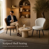 Chaise de salle à manger Fan Shell Back, rembourrée avec surpiqûres cannelées, couleur beige clair, assise à coussin rond, pieds noirs mats, chaise d'appoint de salon