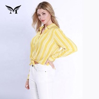 Tops en coton à rayures jaunes de style occidental pour femmes, chemisiers décontractés en popeline