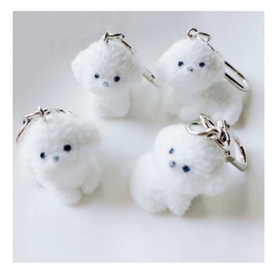 Bag Car Pendant Flocking Animal Key Chain 3D Dog Plush Doll Key Ring Cute Mini Puppy Keychain Pompom Keyring Dog Keychain