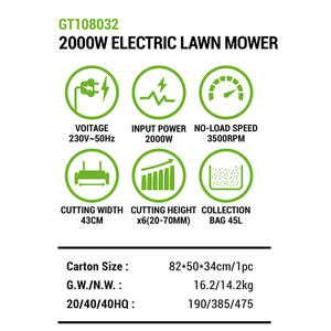 Cortacésped Eléctrico con Cable VERTAK de <span class=keywords><strong>2000W</strong></span>, Ancho de Corte de 17 Pulgadas, Cortacésped Manual para Jardín y Patio Pequeño - Product Image 4
