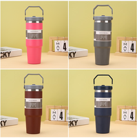 Gobelet de voiture portable 30oz au design moderne, en acier inoxydable 304, thermos sous vide, avec couvercle en silicone et paille en PC, idéal pour les voyages