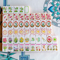 Jeu de Mahjong Américain 160 Tuiles Rose Jaune Motif Floral Jardin 3 Couches – Idéal pour Cadeau de Fête Féminin