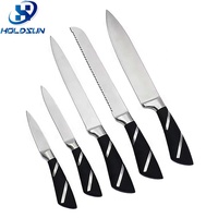 Ensemble de couteaux de cuisine en acier inoxydable de 5 pièces, ligne royale, logo personnalisé, extra-affûtés, avec manche creux recouvert de caoutchouc
