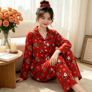 批发新款秋季系列女式圣诞睡衣和家居服长袖长裤套装 - Product Image 3