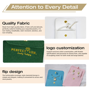 Pochette en velours pour bijoux avec logo et porte-carte, sac pour l'emballage de bijoux, pochettes de luxe pour bijoux avec logo personnalisé en daim pour l'emballage - Product Image 5