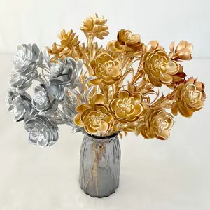 Grosir bunga emas buatan cabang tanaman Emas buatan daun bunga menggantung batang panjang untuk dekorasi pernikahan