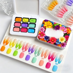 เจลทาเล็บสีพื้น 9 สี สีสันสดใส ไล่เฉดสี ทาเล็บแบบไล่สีได้  ล้างออกได้ด้วยน้ำยาล้างเล็บ ใช้กับหลอด UV/LED สำหรับตกแต่งเล็บแบบ DIY หรือในร้านทำเล็บ - Product Image 1