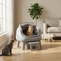 Kotak Pasir Kucing Otomatis Desain Terbuka Terlaris dengan Induksi Inframerah Ganda Plug-and-Play untuk Semua Ras Kucing, Kontrol Bau