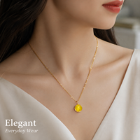 Collier pendentif en agate jaune naturelle, enveloppé de fil, chaîne en acier inoxydable, or, argent, cadeau