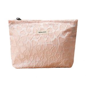 Bolsa de Cosméticos Portátil Rosa con Cierre de Cremallera, Almacenamiento Multifuncional, Tamaño para Mujer, con Forro Lavable - Product Image 3