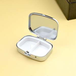 Portable <b>Mini</b> Metal Cosmetic Mirror and Pill Organizer Travel-friendly Aluminum Pill Box for Container - Product Image 2
