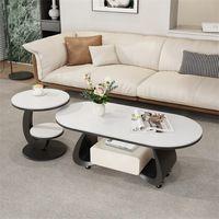 Table basse ovale de luxe en pierre frittée avec tiroir de rangement, table à thé minimaliste pour le salon et la maison