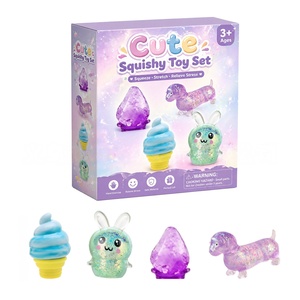 Ensemble de jouets à presser scintillants pour enfants 3+ ans, jouets sensoriels souples anti-stress avec figurines lapin, crème glacée, dinosaure et goutte d'eau - Product Image 2
